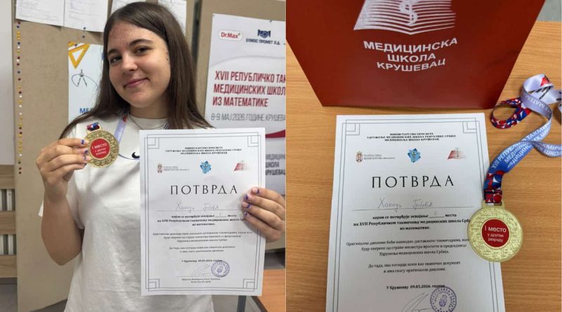 Učenica Medicinske škole „Dva heroja“ iz Novog Pazara briljirala na Republičkom takmičenju medicinskih škola Srbije